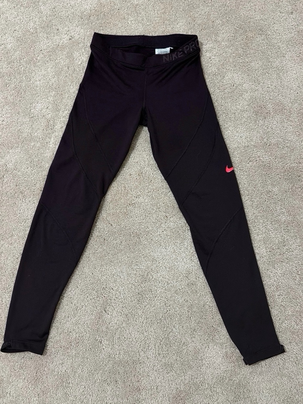 Nike Plum Leggings with Hot Pink Swoosh